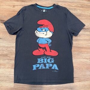 Mens Offically Licensed Smurfs Blue T-Shirt Big Papa Graphic Tee Medium